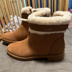 Kate Spade Brown Boots with White Fur Trim